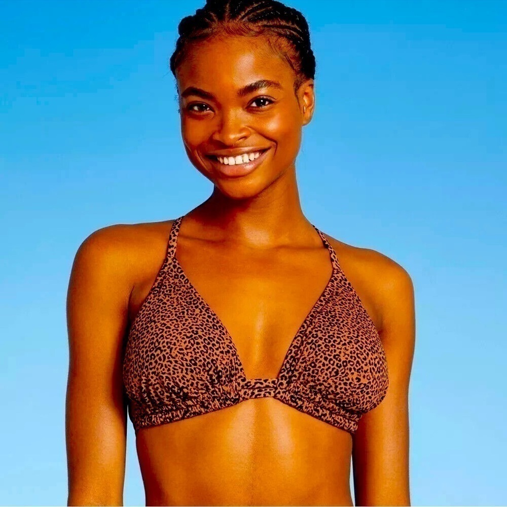 Juniors' Xhilaration Ribbed Triangle Bikini Bra Top Animal Cheetah Animal Print